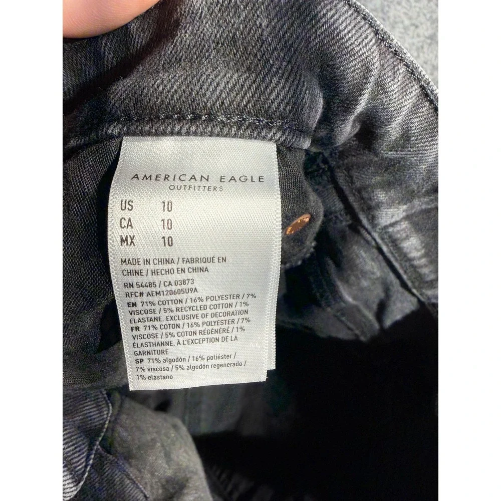 American Eagle Women 10 Black High Waisted Raw Hem‎ Denim Shorts Stretch